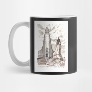 Hallgrímskirkja Church, Reykjavík, Iceland Ink Drawing Mug